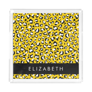 Leopard Print, Spots, Yellow Leopard, Your Name Acrylic Tray