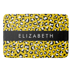 Leopard Print, Spots, Yellow Leopard, Your Name Bath Mat