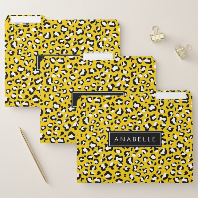 Leopard Print, Spots, Yellow Leopard, Your Name File Folder (Set)