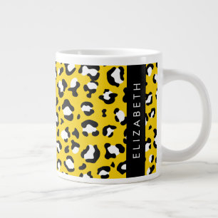Leopard Print, Spots, Yellow Leopard, Your Name Giant Coffee Mug