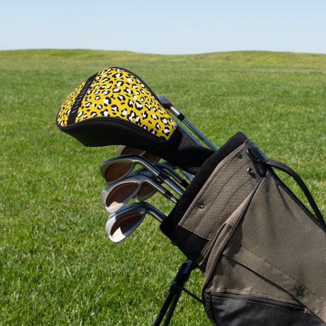 Leopard Print, Spots, Yellow Leopard, Your Name Golf Head Cover (In Situ)