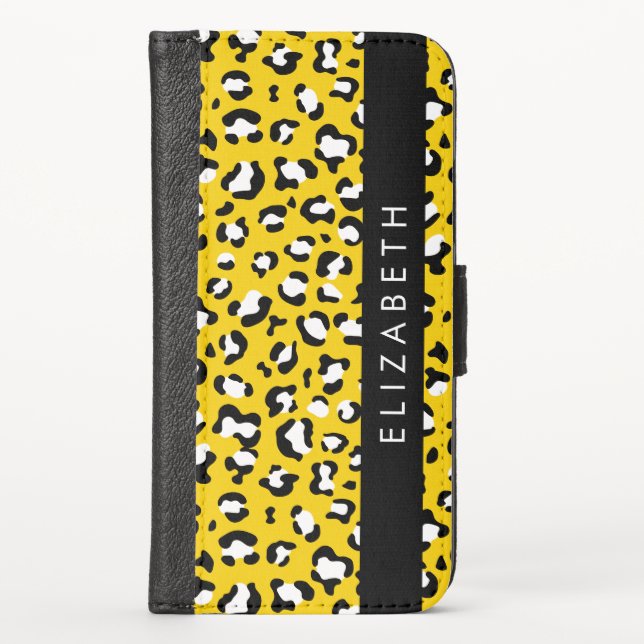 Leopard Print, Spots, Yellow Leopard, Your Name iPhone Wallet Case (Front)