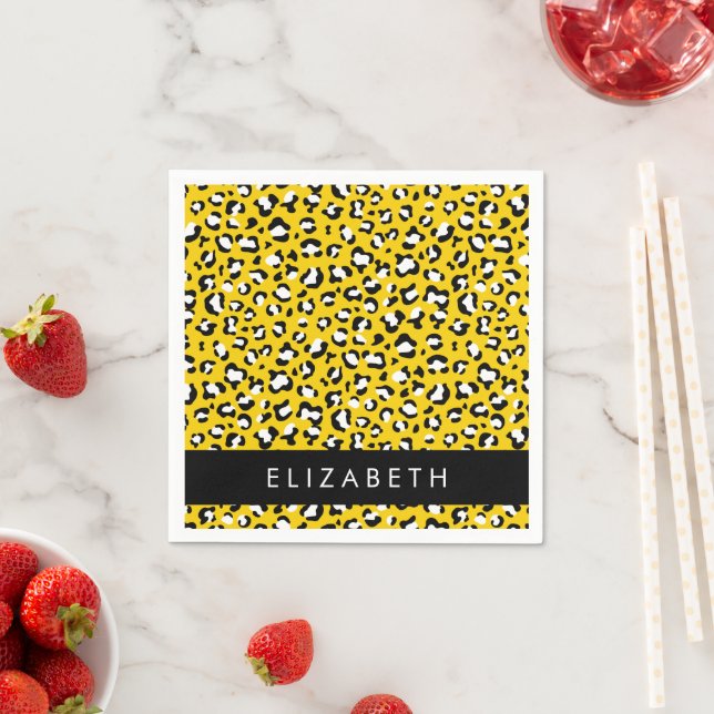 Leopard Print, Spots, Yellow Leopard, Your Name Napkins (Insitu)