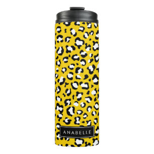 Leopard Print, Spots, Yellow Leopard, Your Name Thermal Tumbler