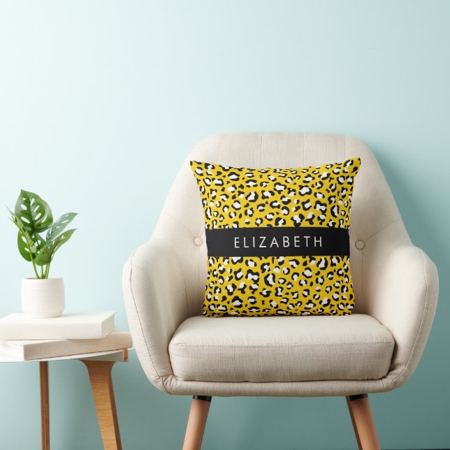 Leopard Print, Spots, Yellow Leopard, Your Name Throw Pillow (Chair)