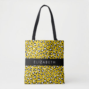 Leopard Print, Spots, Yellow Leopard, Your Name Tote Bag