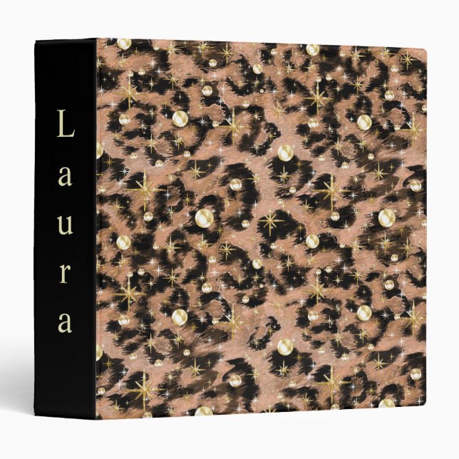 Leopard - print spotted animal-print 3 ring binder (Front/Spine)