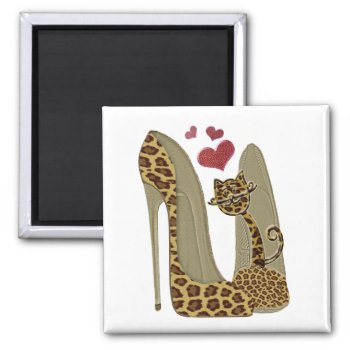 Leopard Print Stiletto And Cat Magnet by shoe_art at Zazzle