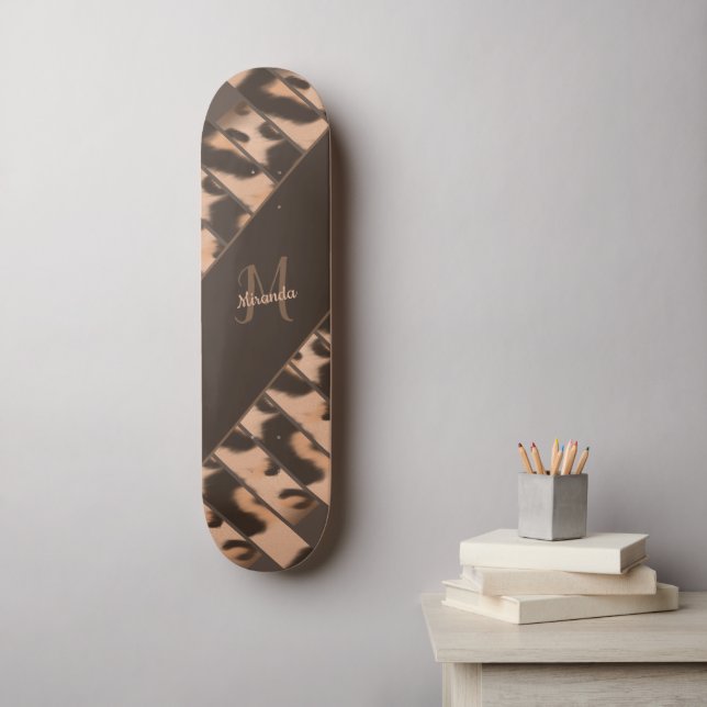 Leopard Print Striped Personalized Monogram Name Skateboard (Wall Art)