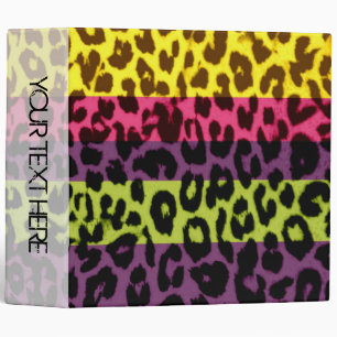 Leopard Print Stripes (Green Purple Yellow Pink) 3 Ring Binder
