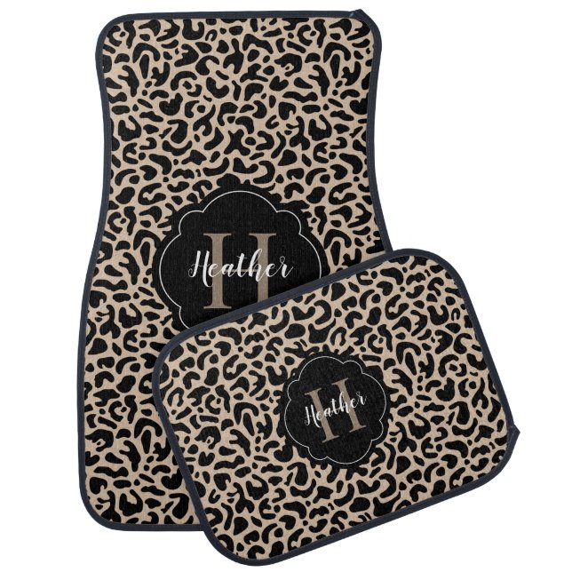 Leopard Print Stylish Monogram Car Floor Mat (Set)