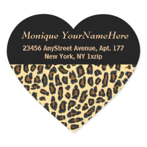 Leopard Print Stylish Return Address Heart Sticker