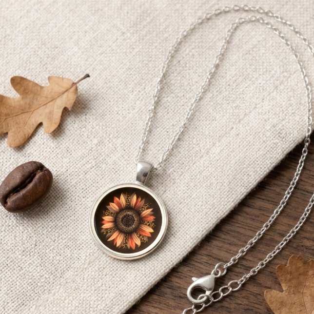Leopard Print Sunflower Fall Vibes Silver Plated Necklace (Creator Uploaded)