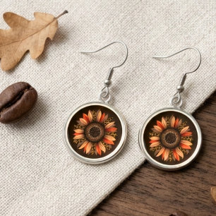 Leopard Print Sunflower Fall Vibes Western Silver Earrings