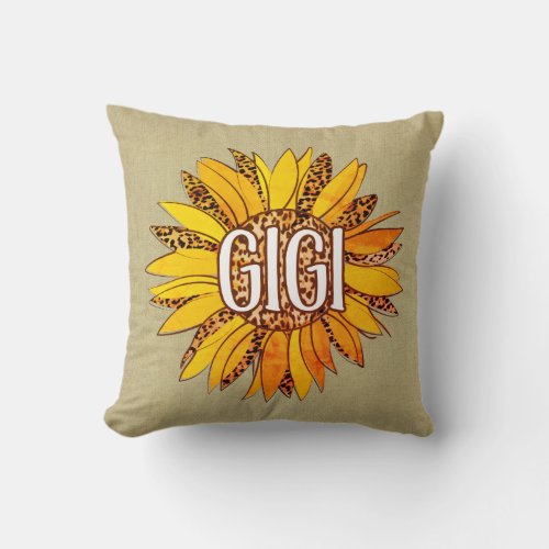 Leopard Print Sunflower GIGI Throw Pillow