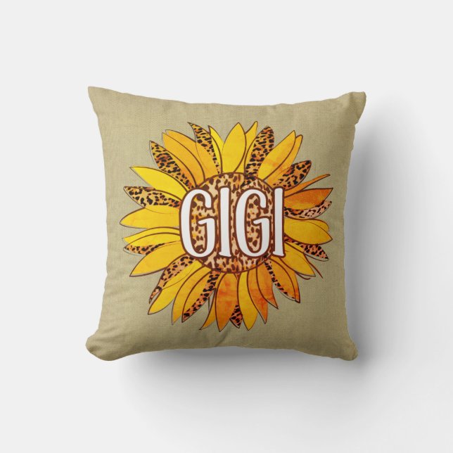 Leopard Print Sunflower GIGI Throw Pillow (Front)