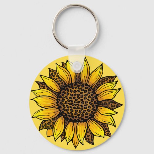 Leopard Print Sunflower Keychain