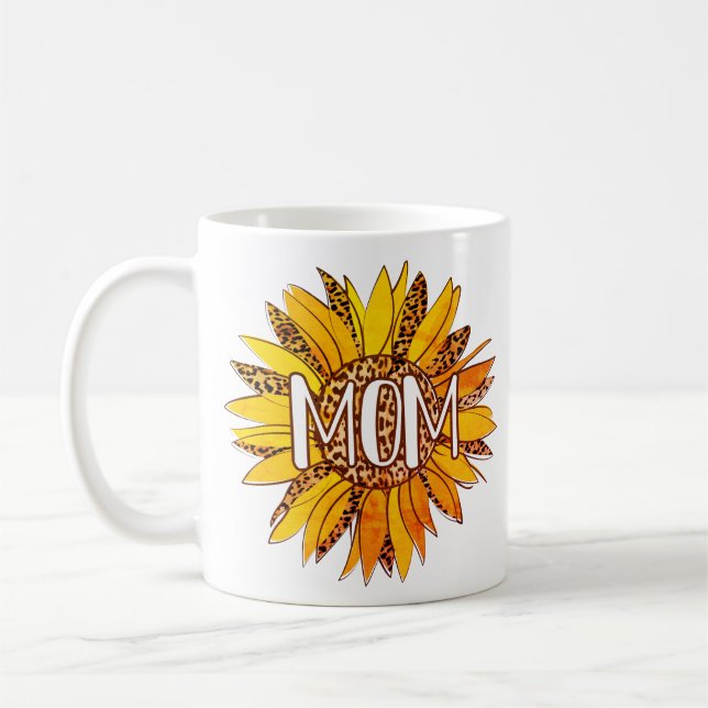 Leopard Print Sunflower MOM Coffee Mug (Left)