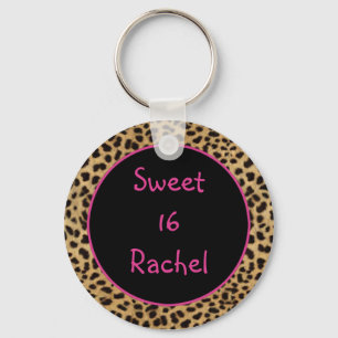 Leopard Print Sweet 16 Keychain
