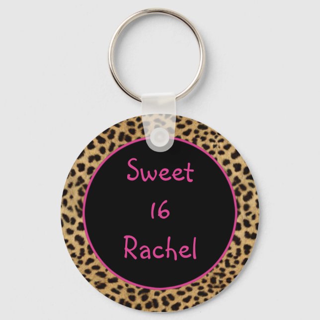 Leopard Print Sweet 16 Keychain (Front)
