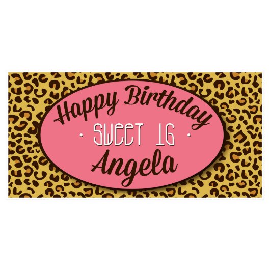 Leopard Print Sweet 16 Sixteen Birthday Banner (Front)