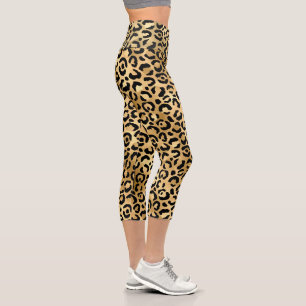Leopard Print Tan Black Workout Athleisure Capri Leggings