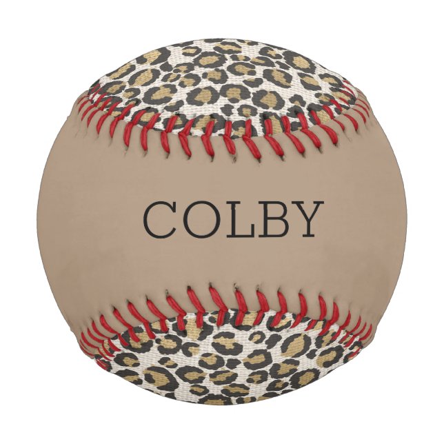 Leopard Print Tan Red NAME Sports Chic Fun Baseball (Back)