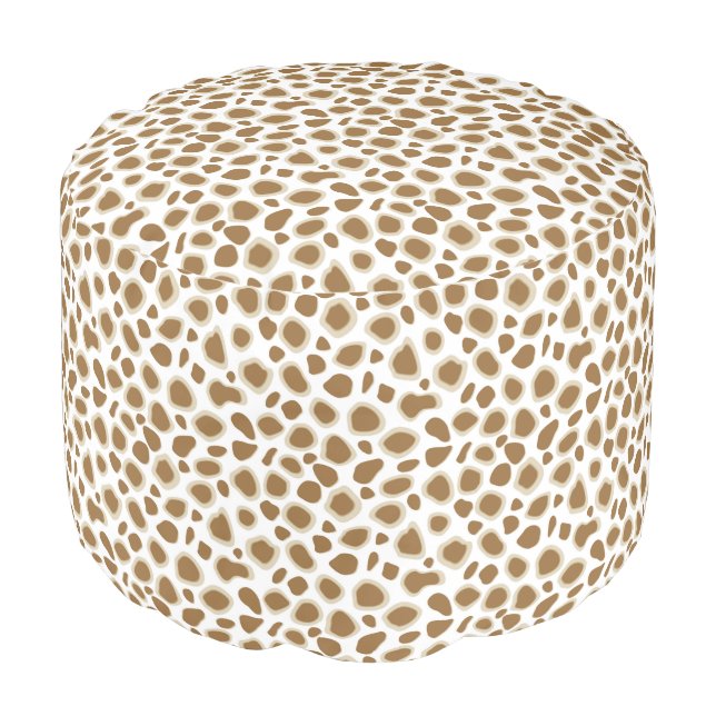 Leopard Print - Taupe Tan and White Pouf (Angled Front)