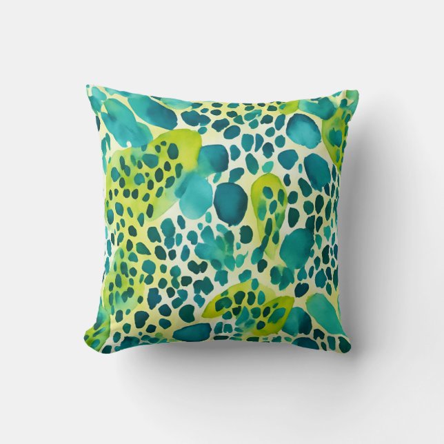 Leopard Print Teal Blue Green Animal Print Throw Pillow (Front)