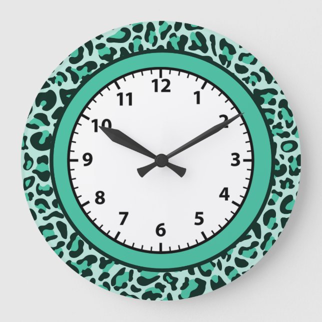 Leopard Print Teal Cheetah Trendy Leopard Clock (Front)