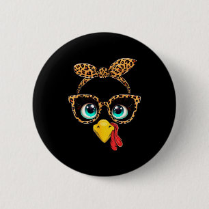 Leopard Print Thanksgiving Funny Turkey Face Gles  Button