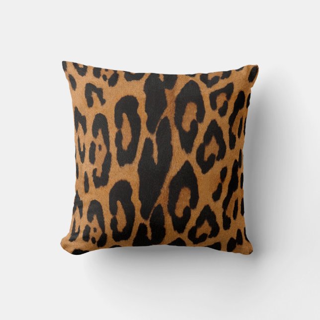 Leopard Print Throw Pillow, Safari Camel & Black Pillow (Front)