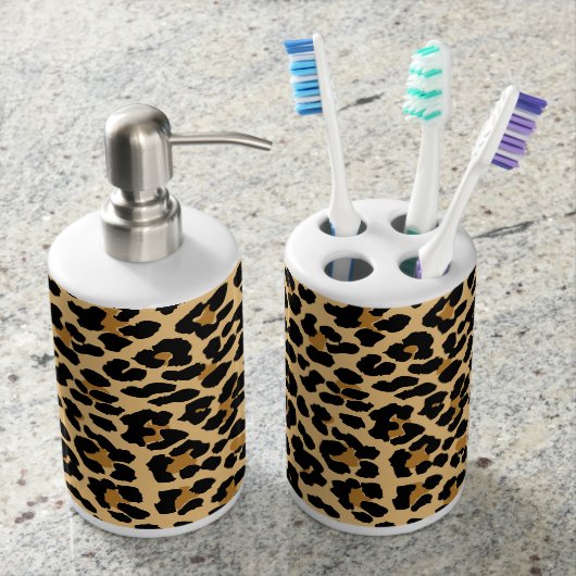 Leopard Print Toothbrush Holder Soap Dispenser (Front)