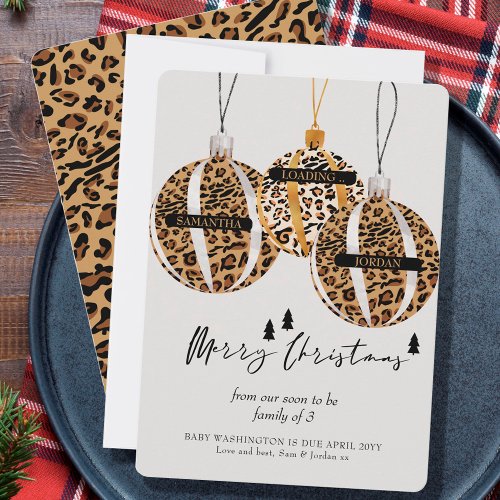 Leopard Print Tree Ornaments Christmas Pregnancy Holiday Card