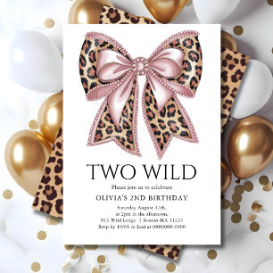 Leopard Print Two Wild Bow 2nd Birthday Invitation