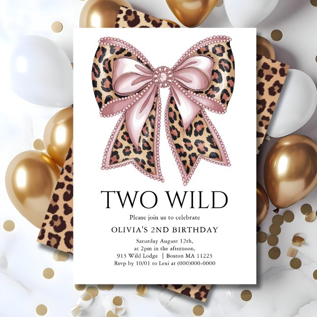 Leopard Print Two Wild Bow 2nd Birthday Invitation (Creator Uploaded)