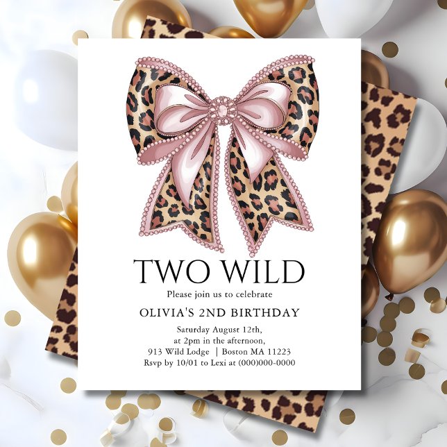 Leopard Print Two Wild Bow 2nd Birthday Invitation (Creator Uploaded)