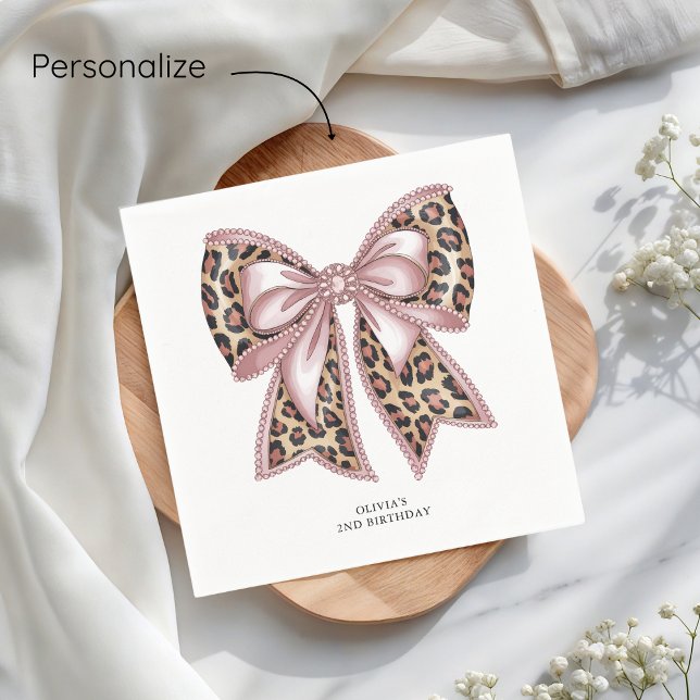 Leopard Print Two Wild Bow 2nd Birthday  Napkins (Creator Uploaded)