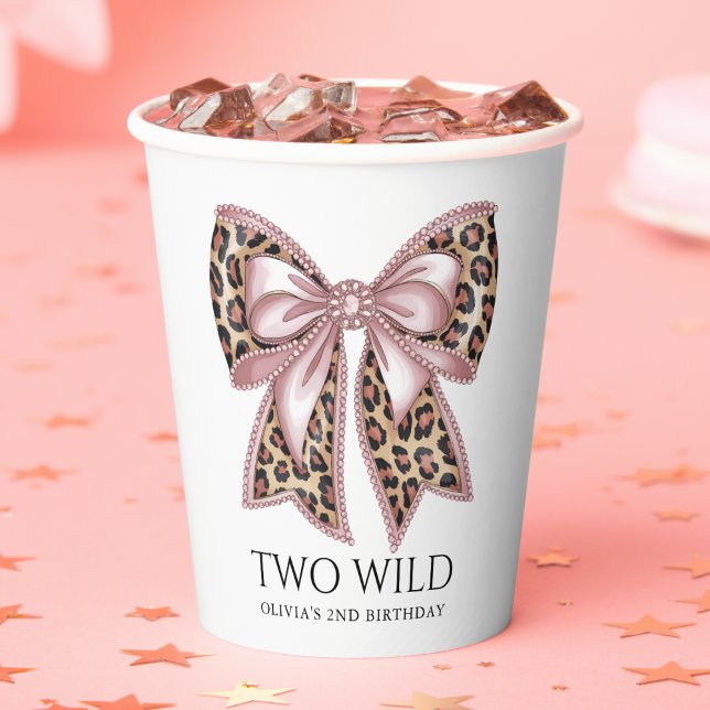 Leopard Print Two Wild Bow 2nd Birthday Paper Cups (Creator Uploaded)