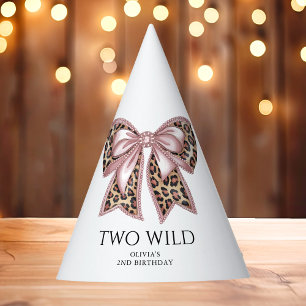 Leopard Print Two Wild Bow 2nd Birthday Party Hat