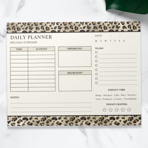Leopard Print Undated Daily Planner To Do Notepad
