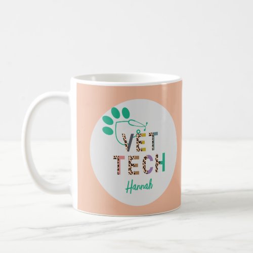 Leopard Print Vet Tech Stethoscope with Name  Coffee Mug
