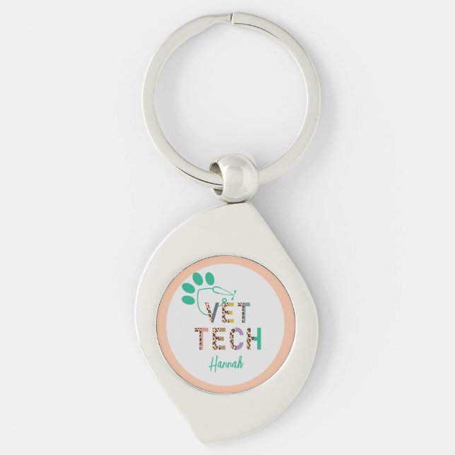 Leopard Print Vet Tech Stethoscope with Name  Keychain (Front)
