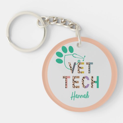 Leopard Print Vet Tech Stethoscope with Name  Keychain