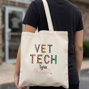 Leopard Print Vet Tech Stethoscope with Name Tote Bag