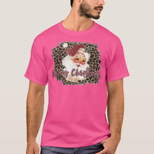 Leopard Print Vintage 70s Santa Merry Christmas  T_Shirt