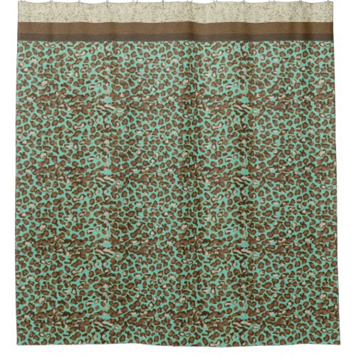 Leopard Print Watercolor Gold Teal Modern Fun Bath Shower Curtain