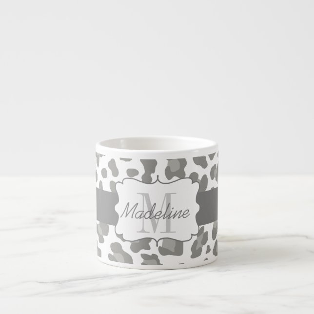 Leopard Print White and Gray Espresso Mug (Front)