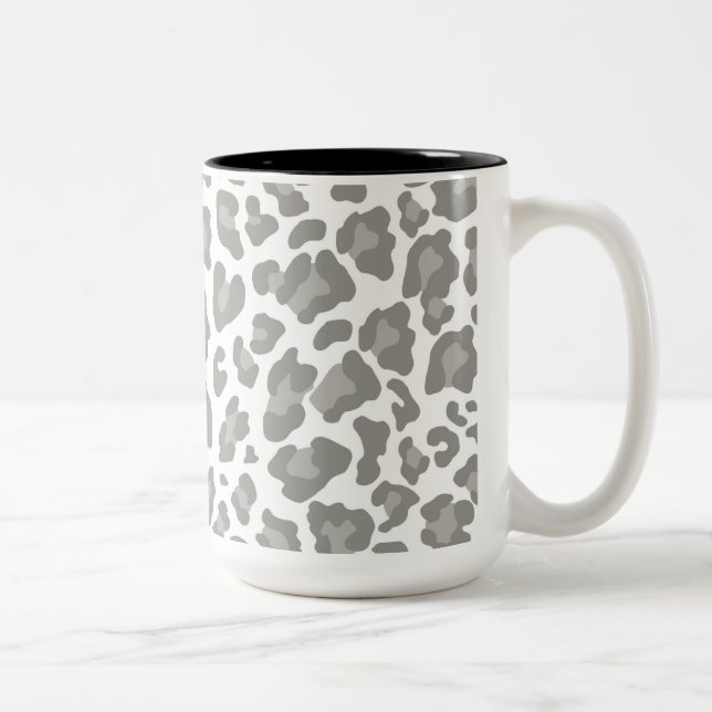 Leopard Print White and Gray Two-Tone Coffee Mug (Right)