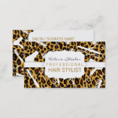 Leopard Print & White Hair Salon Tools Business Card (Front/Back)